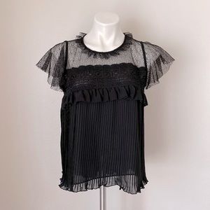 Zara Basic Pleated Lace Black Top